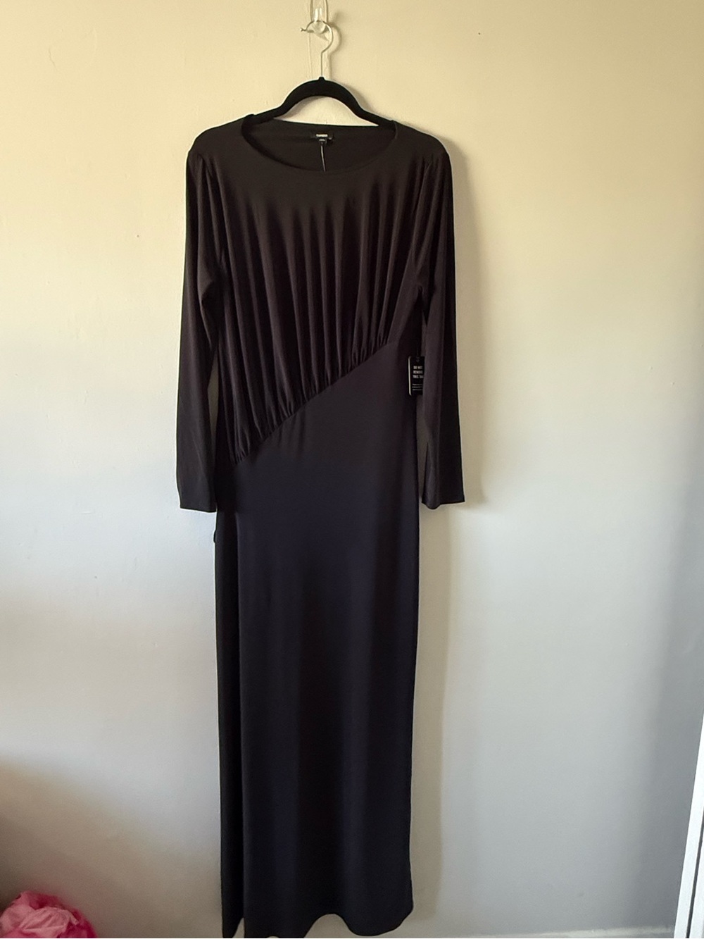 Express Black Long Sleeve Maxi Dress with Diagonal Gather